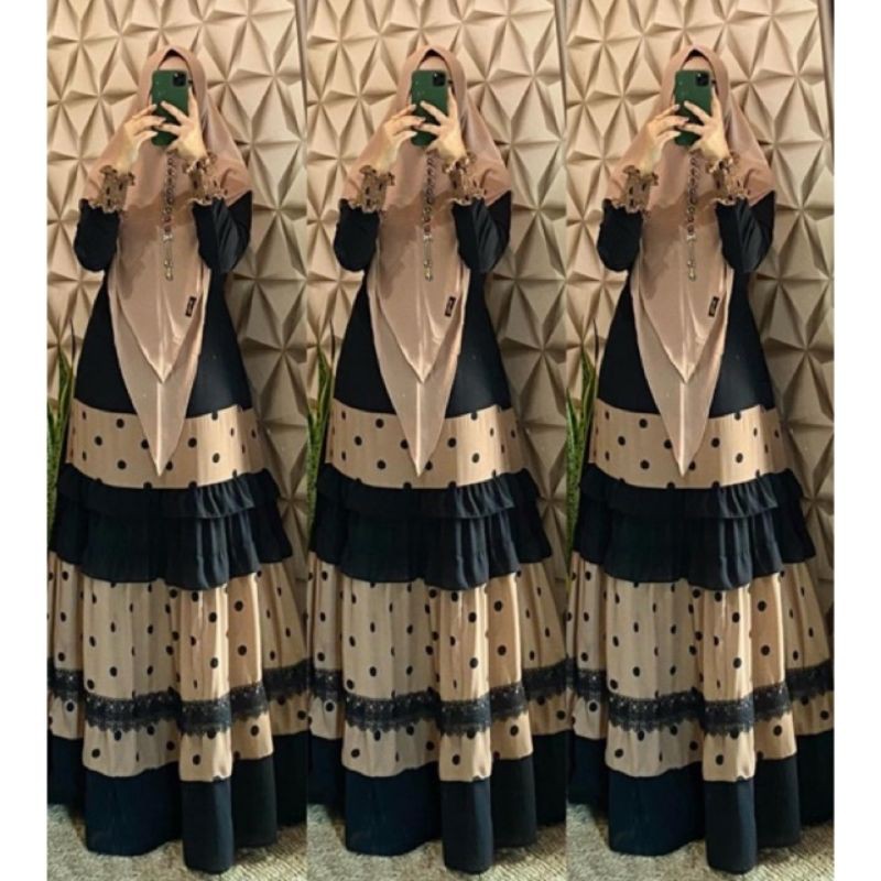 GAMIS SYARI // POLKA KECIL // RENDA KELILING // BAHAN FULL CERUTY