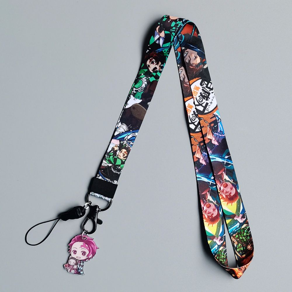 QUINTON Cute  Strap Anime Demon Slayer Lanyards Keychain Certificate lanyard Mobile Phone Strap Webbing Hang Rope Anime characters High Quality Cartoon Pendant Cartoon Hang Rope