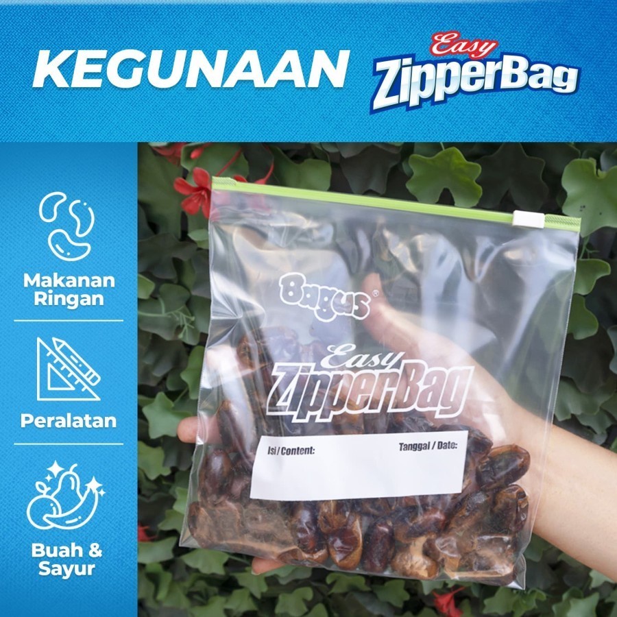 ZIPPERBAG BAGUS EASY SLIDER 25'S 20 X 20 CM ZIPLOCK ZIPPER BAG