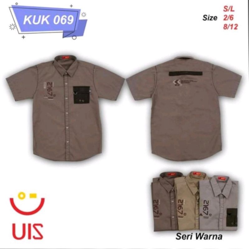 kemeja anak lengan pendek merk UIS kode KUK06905GJ43 usia 8-10 tahun