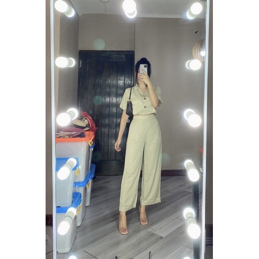 ZENAYA SET SETEL281 SETELAN BAJU CROP DAN CELANA PANJANG KULOT BUSUI SETEL281-Sage Green