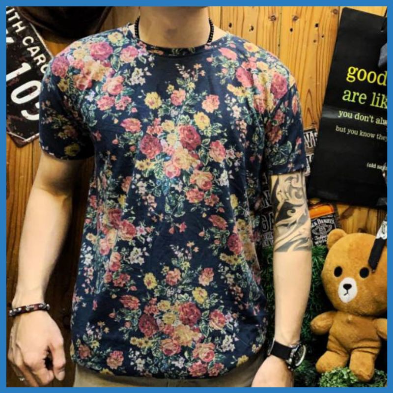 Kaos Distro Pria NIE rose full print kaos printing motif bunga CA SI