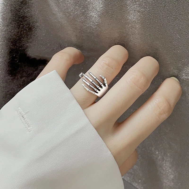 Vintage Silver Color Five-finger Palm Ring for Women Men Retro Open Dark Hip-hop Halloween Party Jewelry