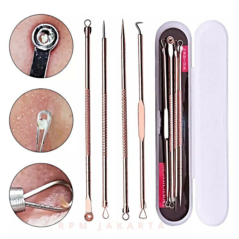 Alat Pencet Komedo Set 4 In 1/ Pinset Pembersih Blackhead / Penjepit Komedo Face Care Skin Acne