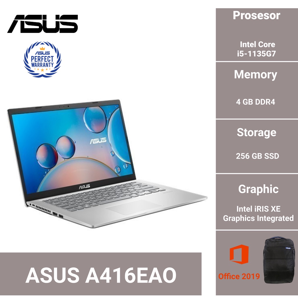 ASUS A416EAO I5 1135G7 4GB 256SSD FHD IPS WIN10+OHS 2019