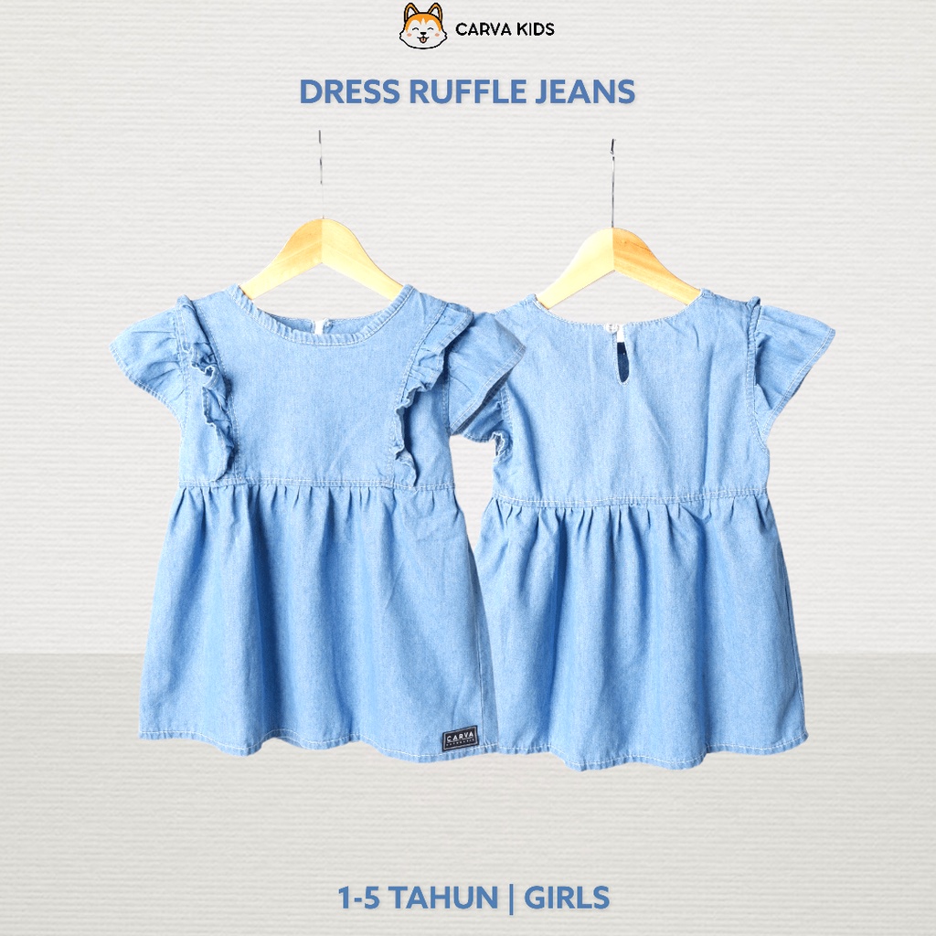 DRESS CARVA ANAK RUFFLE SOFT JEANS BAYI PEREMPUAN RAPUNZEL LUCU IMUT BEST SELLER TERMURAH