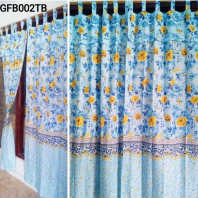 [ PINTU DAN JENDELA ] GORDEN TALI + PONI MOTIF BUNGA SHABY BIRU