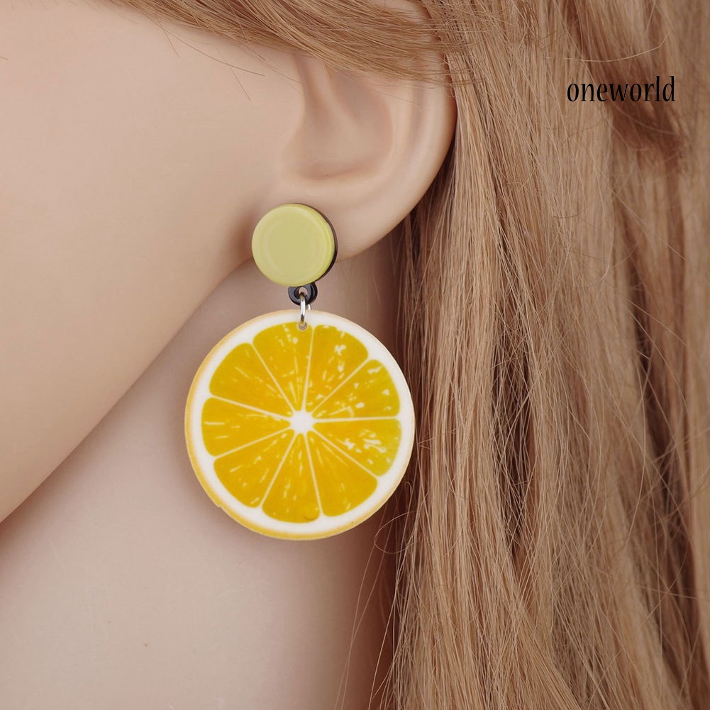 OW@ Korean Style Fruit Earrings Women Tomato Lemon Kiwi Acrylic Date Travel Jewelry