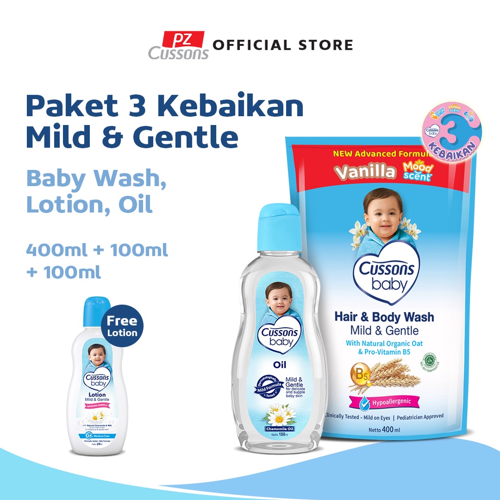 Jual Cussons Baby Paket 3 Kebaikan Mild & Gentle Baby Wash, Oil, Free