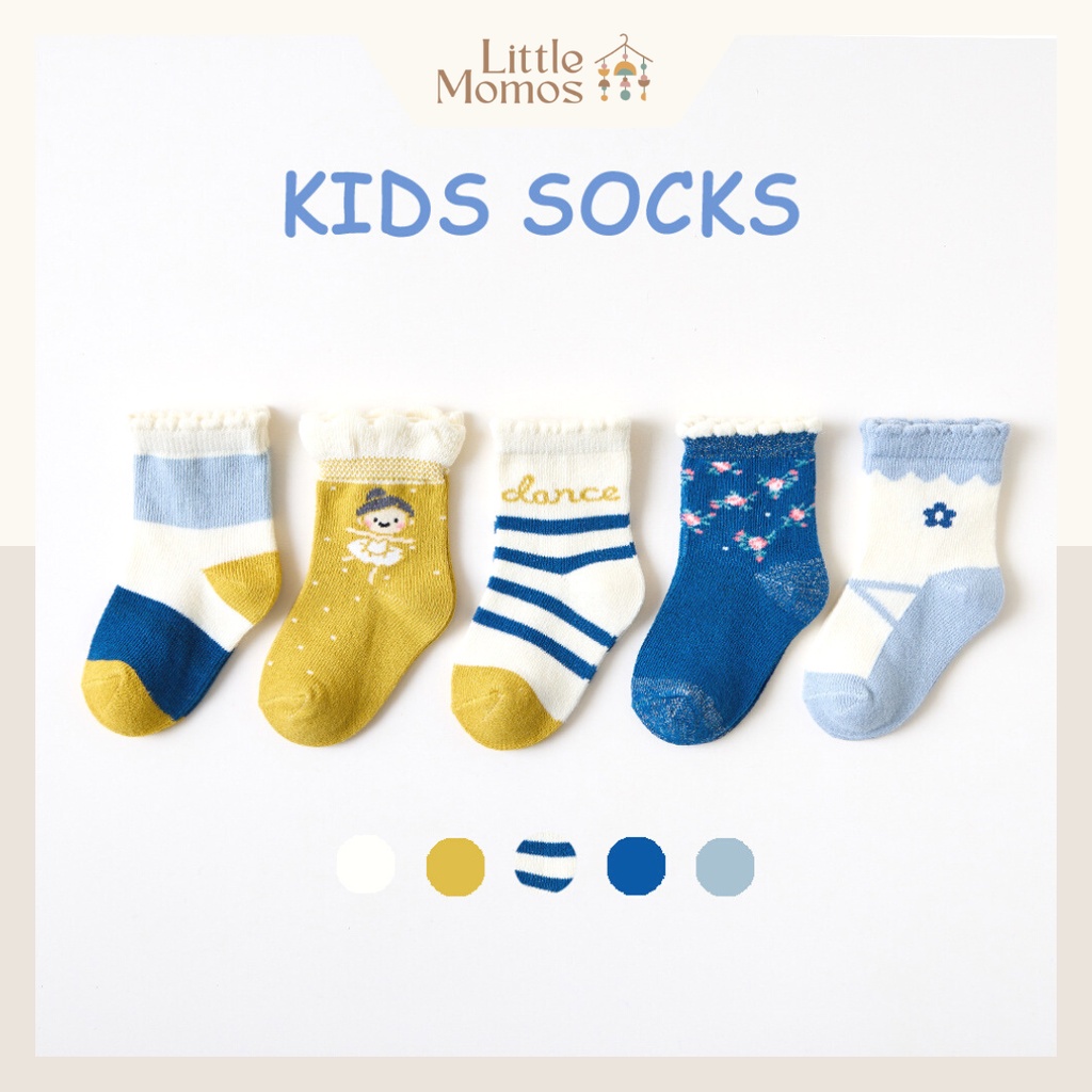 Little Momos 5 Pasang Kaos Kaki Katun Anak Bayi Lucu 0-3 Tahun