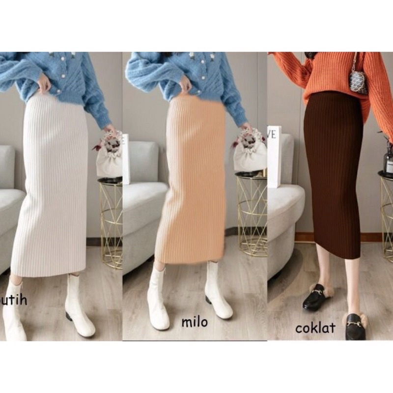 knit skirt midi rok rajut midi span rajut