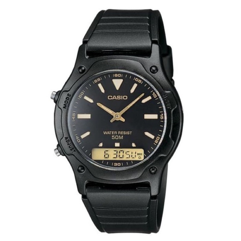 CASIO Jam Tangan Pria AW-49HE-1AVDF Digital Analog Dual Time Black Resin Strap ORIGINAL BUKAN BM