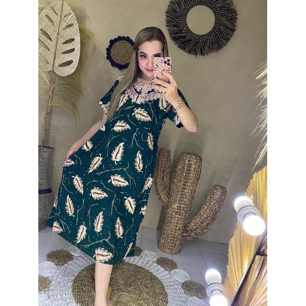 Daster arab Daster Renda Motif Daun mat Rayon super halus tidak nerawang   LD 110 PB 115 Lengan Pendek Muat BB 75KG
