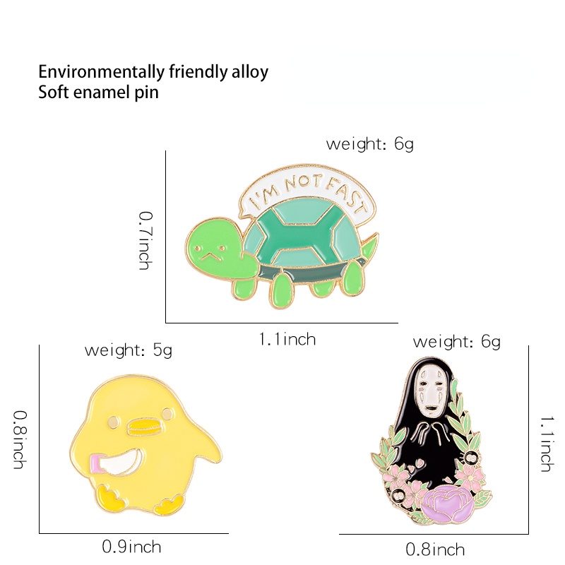 Bros Pin Enamel Bentuk Kartun Hewan Ayam No Face Man Turtle Warna Kuning Bahan Metal Untuk Koleksi