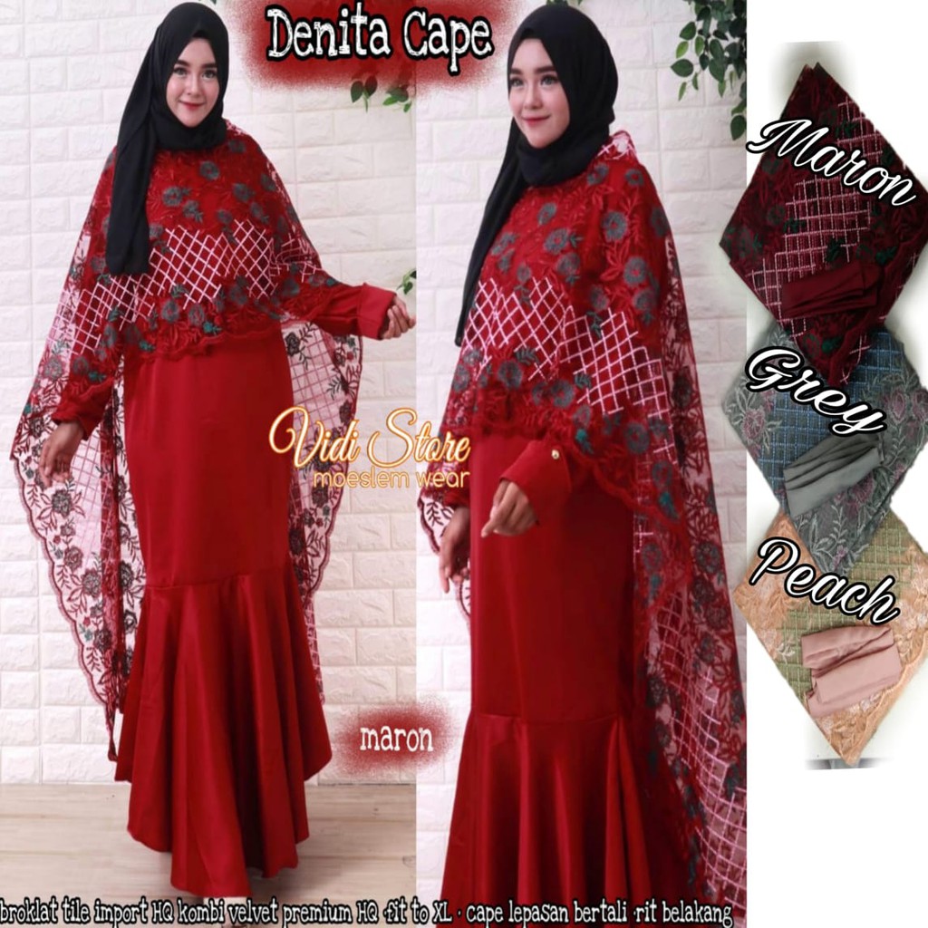 DENITA cape long party dress pesta muslim wanita duyung mermaid lengan panjang fashion kekinian vidi