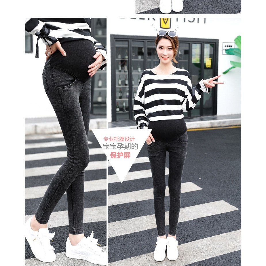 Hyren.id P28 Celana Panjang Hamil Soft Jeans Import Denim Fashion Long Pants Murah Hitam Biru