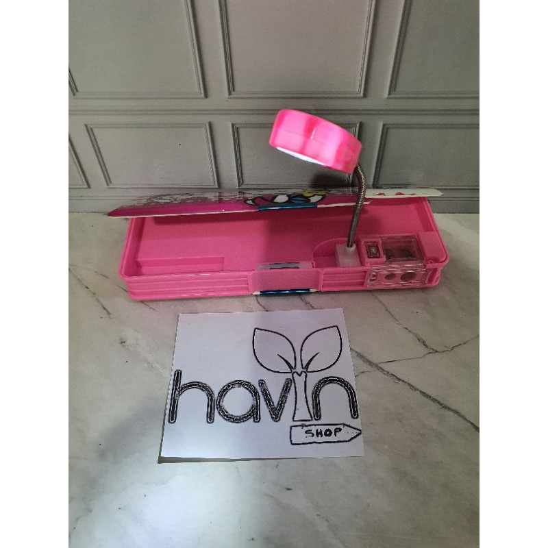 kotak pensil magnet ada LAMPU SENTER untuk membaca/PENSIL CASE LAMPU-3