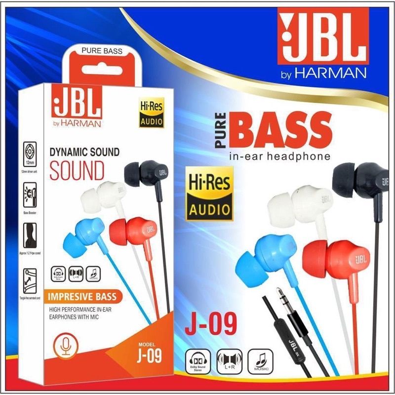PROMO HEADSET JBL J-09 PURE BASS SOUND PREMIUM IMPORT HF + MIC RG-OFFICIAL STORE