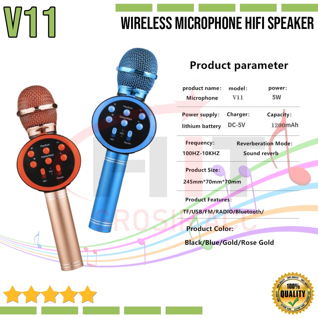 Speaker Microphone Wireless Karaoke V11 Hifi Bluetooth