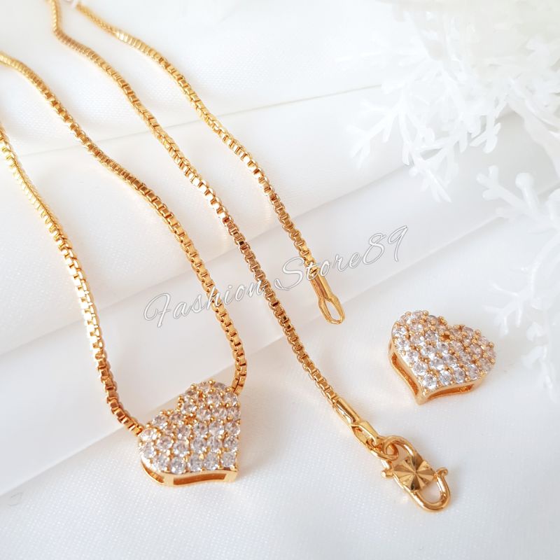 Ready Kalung Love Permata simple elegant Yaxiya Perhiasan lapis emas 18k dewasa