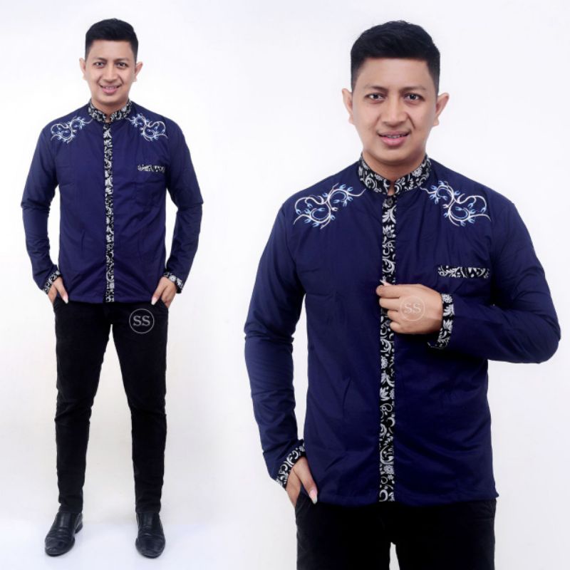 Baju Batik Pria Kombinasi Polos koko