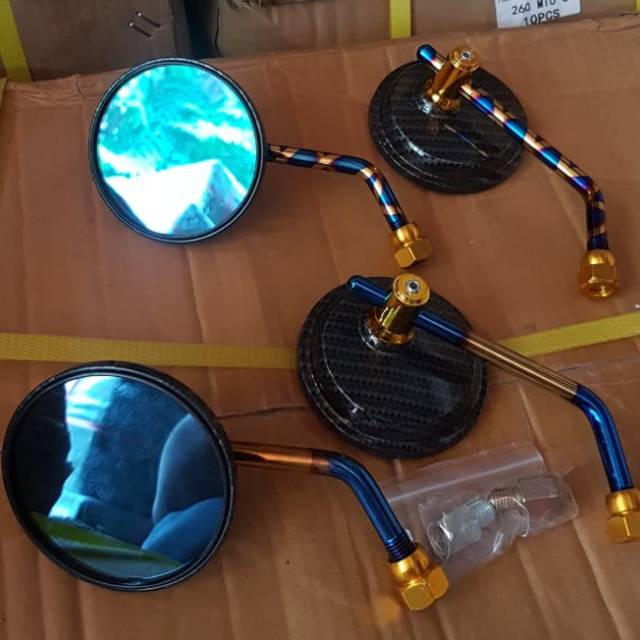 Kaca Spion Karbon Kotak dan Bulat 2tone dan blue universal honda yamaha