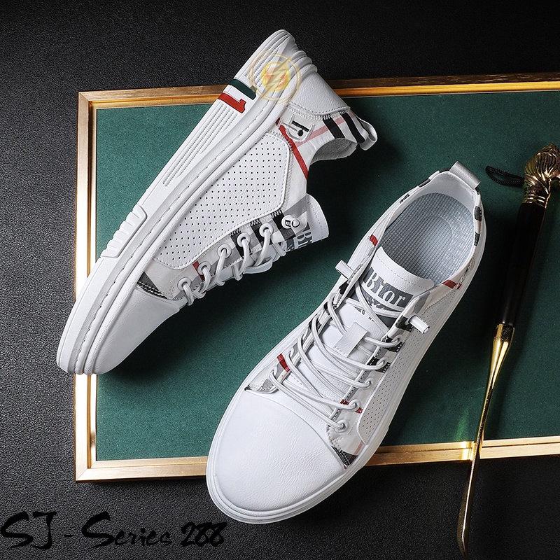 [JWALK] Sepatu Sneakers Pria Kasual Fashion Motif Garis Import Kualitas Premium -288 -PUTIH