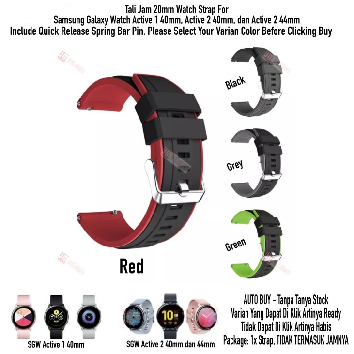 SSR Tali Jam 20mm Watch Strap Samsung Watch Active 1 / 2 - Rubber Silikon Sporty