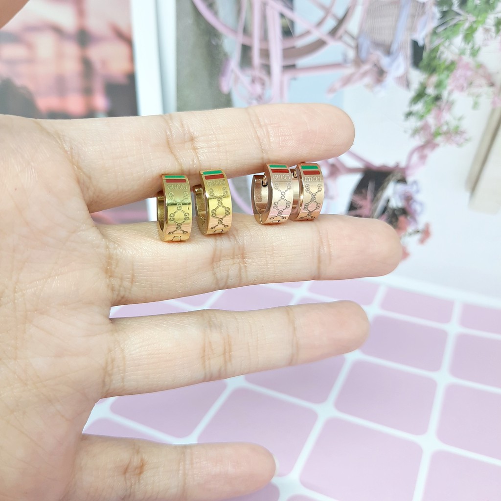 Anting Korea Fashion Titanium Brand G Hoop Rose Gold - BE373