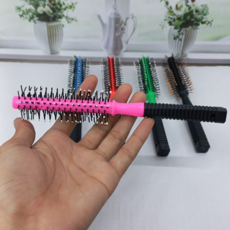 Sisir Blow Brush Gulung Bintik Gagang Hitam Sisir Wanita Blow