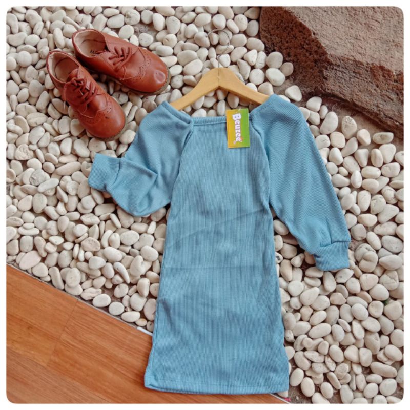 KAMILA Dress KATUN RIB DRESS VIRAL KEKINIAN Dress Anak Rib Knitt LENGAN BALON Lucu Kekinian 1-4