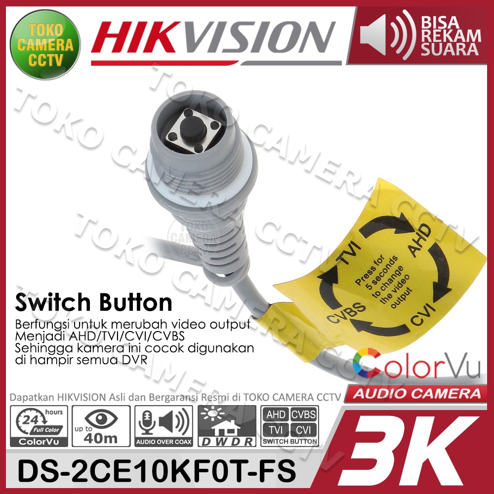 KAMERA CCTV OUTDOOR 3K 5MP COLORVU AUDIO HIKVISION DS-2CE12KF0T-FS