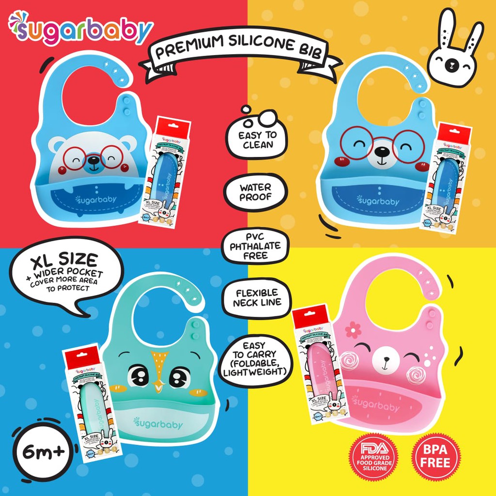 Sugar Baby Premium Silicone Bib Size XL - Celemek Makan Anak Silikon