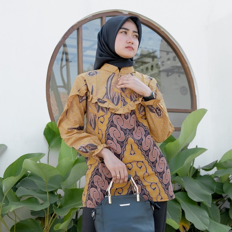 Batik Alina Larissa Blouse Baju Batik Wanita Modern S M L XL XXL Atasan Batik Modern Batik Kerja