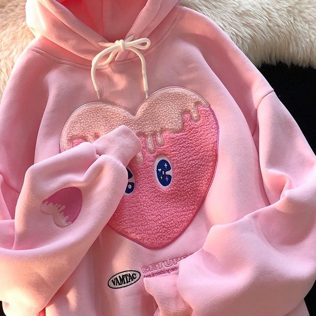 [littlecrab] Hoodie Oversize Love Melt With Two Tone Color White Purple Pink Hoodie Lucu Lembut Berkualitas With Additional Love In Arm Hoodie Love Cartoon Mata Lucu Unik Hoodie Unisex Couple There is Nothing Can Stop It Korean Style