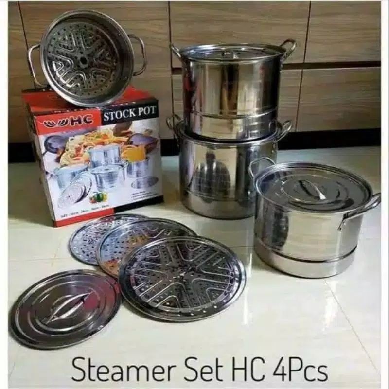 stock pot hc steamer 12pcs panci set stainless HC panci set india HC stock pot BMW panci set bmw ste