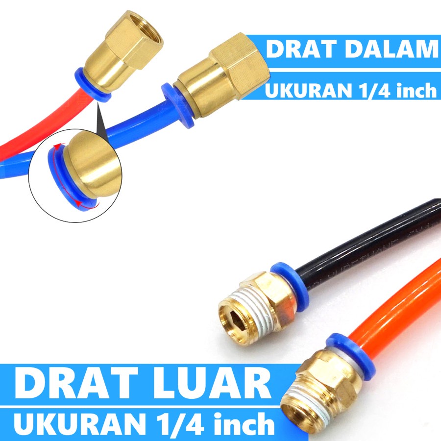 Nepel Slip Lock Drat Dalam 1/4 Inch Ke Selang 6mm 8mm 10mm