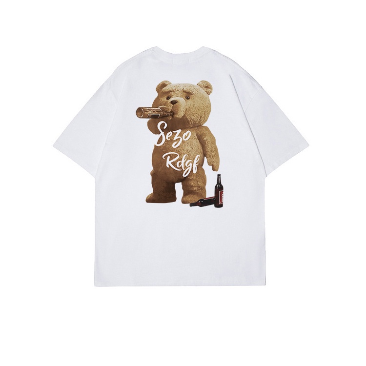 korean style Oversize Teddy Bear T-shirt/Printed T-shirt Kaos Putih Lengan Pendek
