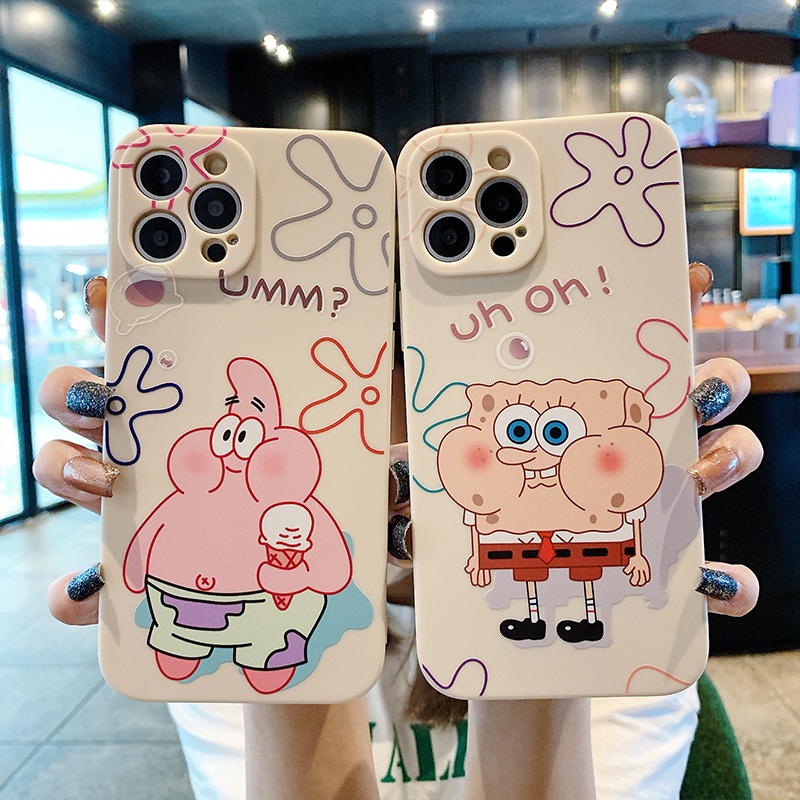 Soft Case iPhone 14 13 12 11 Pro Max X Xr Xs 8 7 6 6s Plus Mini Motif Spongebob Silikon Casing Square Edge