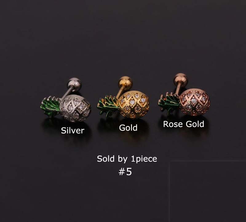 1piece Fruit Shape Upper Lobe Helix Pinna Tragus Piercing Earring Cartilage Stainless Steel 20G 6mm Length