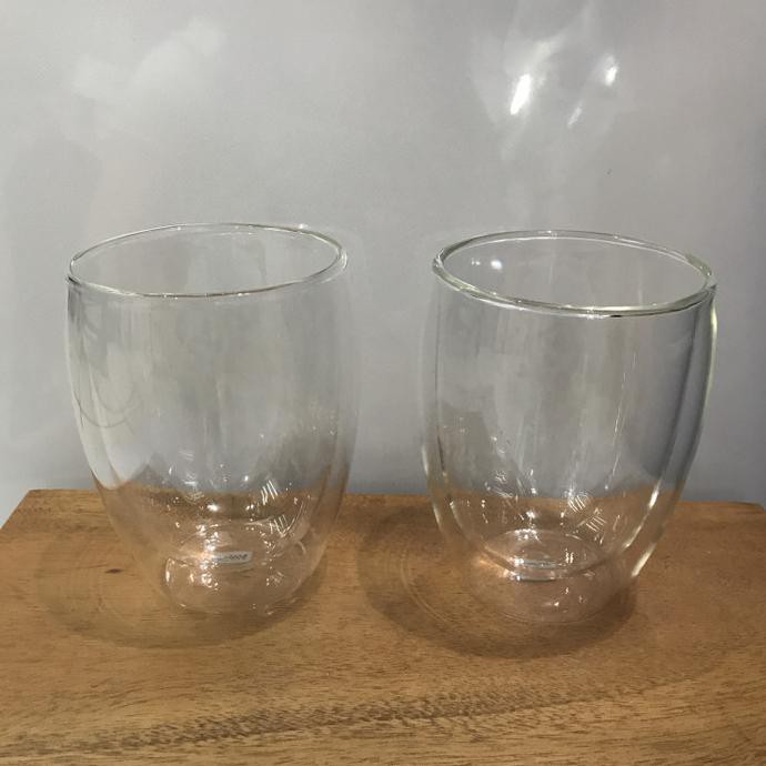 2pc double wall glass 350ml gelas kopi teh kaca beling
