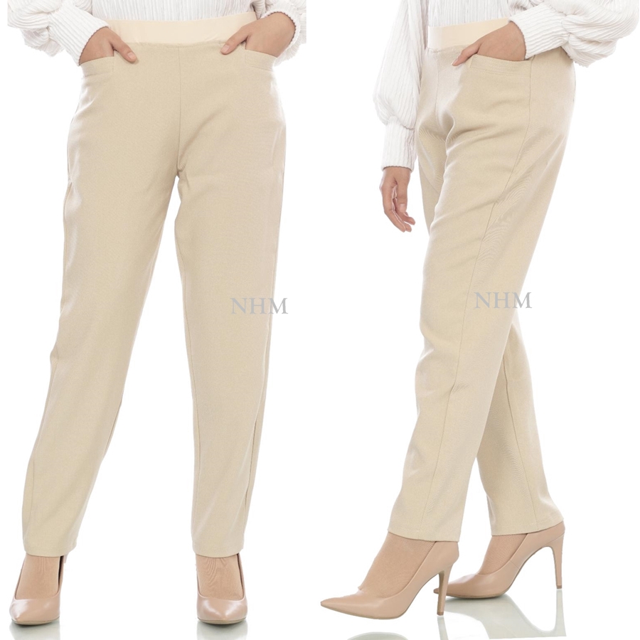 Celana Kerja Formal Wanita Celana Bahan Celana Kantor Celana Pinggang Karet Anti Begah Basic Jumbo Big Size S,m,l,xl/Celana Kantor/Celana Kerja Wanita Nhm