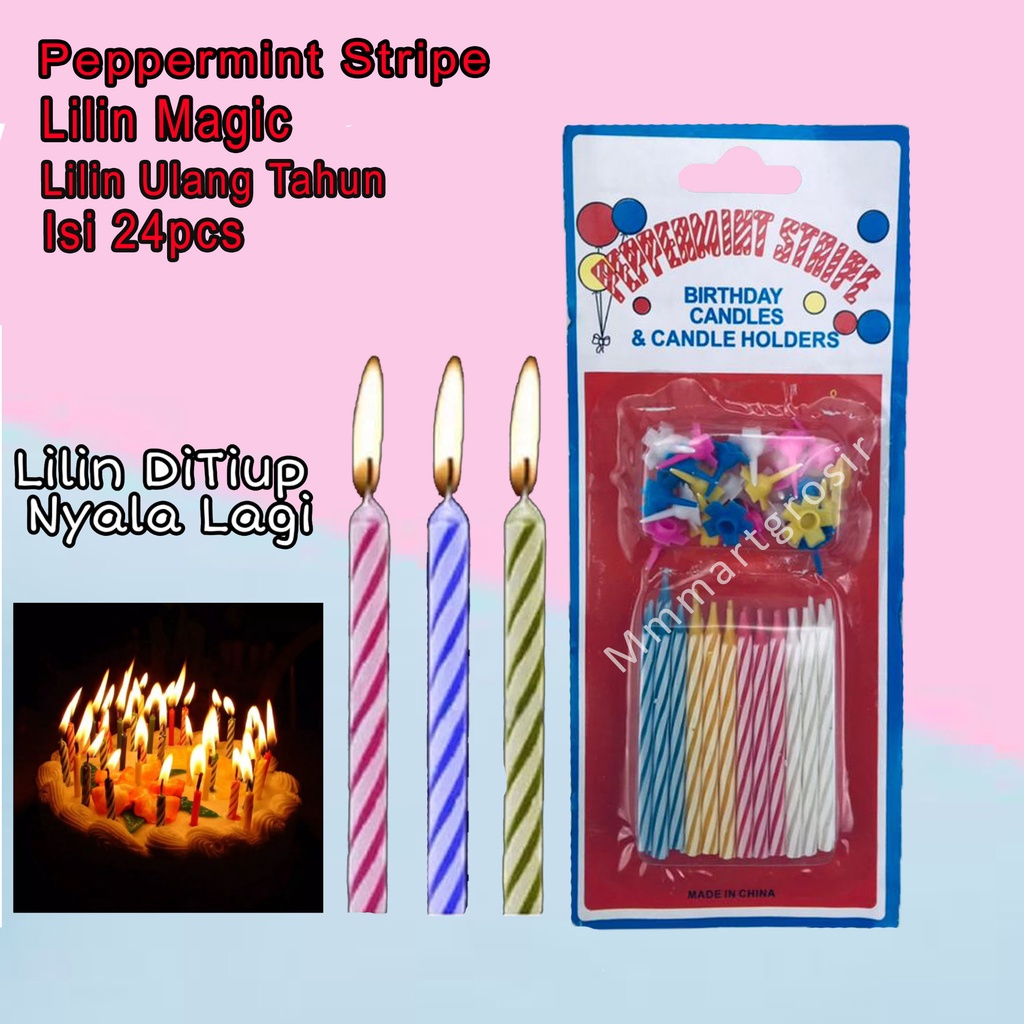 Lilin Pappermint stripe / Lilin Magic / Lilin Ulang Tahun / Isi 24pcs