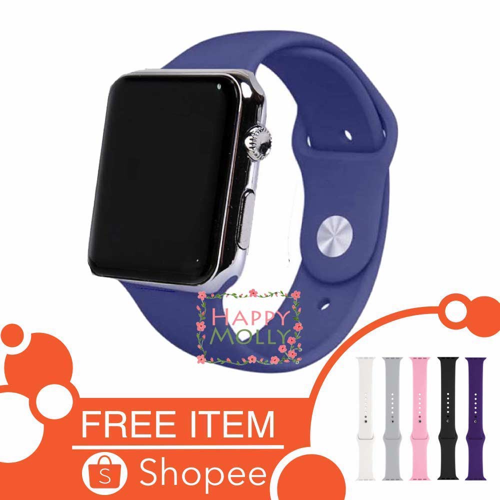 LED Watch [ Navy Silver ] Jam Tangan Digital Pria &amp; Wanita - Strap Rubber - FREE STRAP