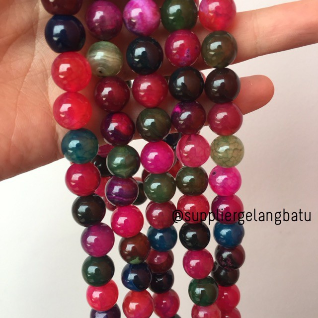 natural 12mm rainbow colour onyx ready stock pancawarna kilap serat fashion craft beads aksesoris