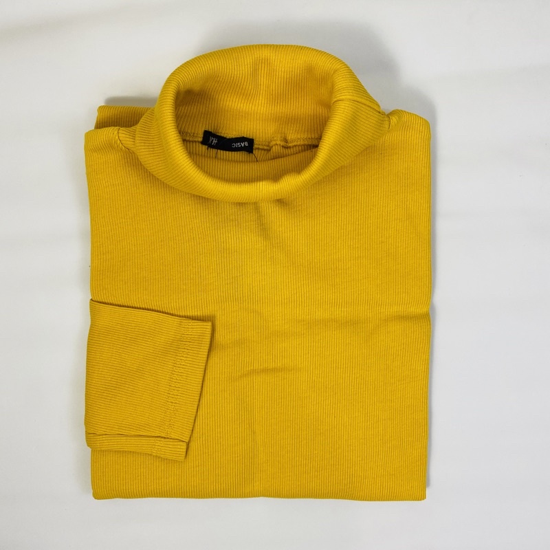Kaos Turtleneck Pria Wanita Leher Tinggi Rib Premium-Mustard