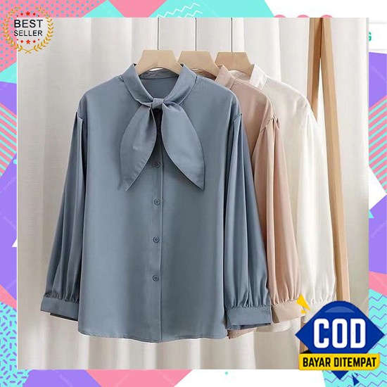 Weijia Fashion Baju Kemeja Wanita Lengan Panjang Terbaru / Kem Aeri Blouse Oversize / Hem Polos Katu
