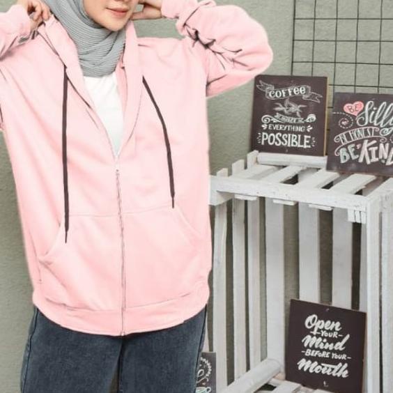 ✯ Jaket Polos Sweater Hoodie Zipper Wanita Pria BIG SIZE XXL LD 130 PJ 70 Hot Item Trend ➦