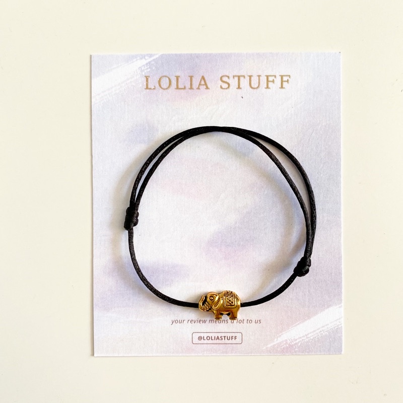 gelang tangan simple charm gajah emas loliastuff (gelang unisex/ gelang tali/ gelang etnik/ gelang charm/ gelang hitam/ gelang friendship)