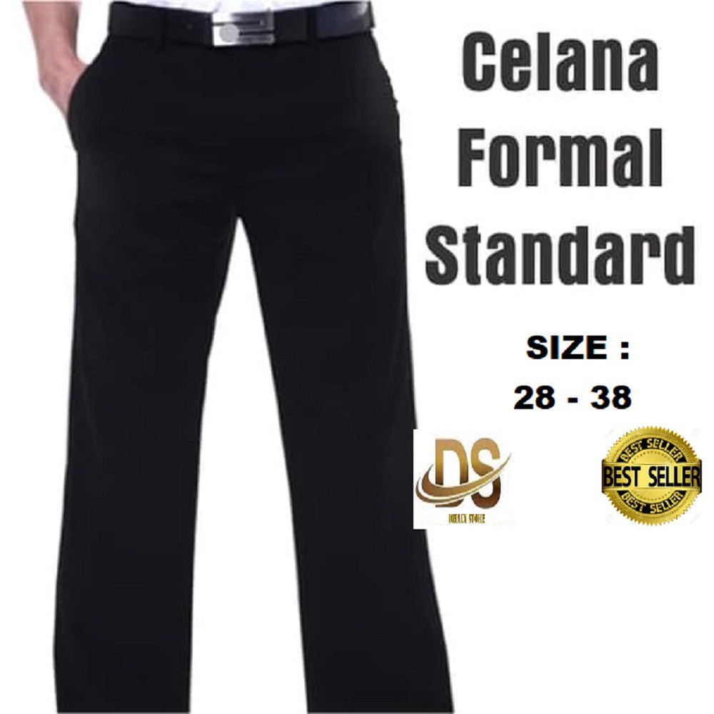 CELANA BAHAN KATUN STANDAR PRIA CELANA PANJANG KERJA WARNA HITAM UKURAN 27 - 38